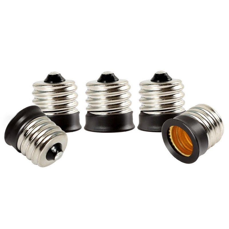 ELECTOP E17 to E12 Socket Adapter Converter,Intermediate E17 Base Convert to Candelabra E12 Base,Black Lamp Holder(5 Pack) - Image 1